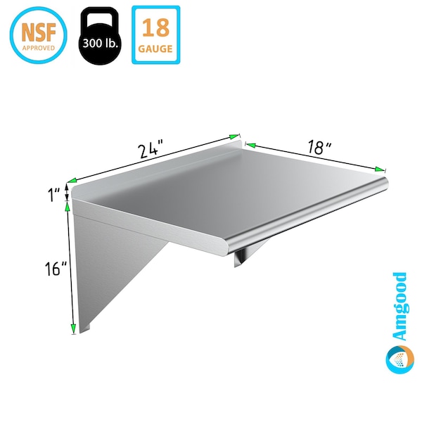 Stainless Steel Wall Shelf, 24 Long X 18 Deep